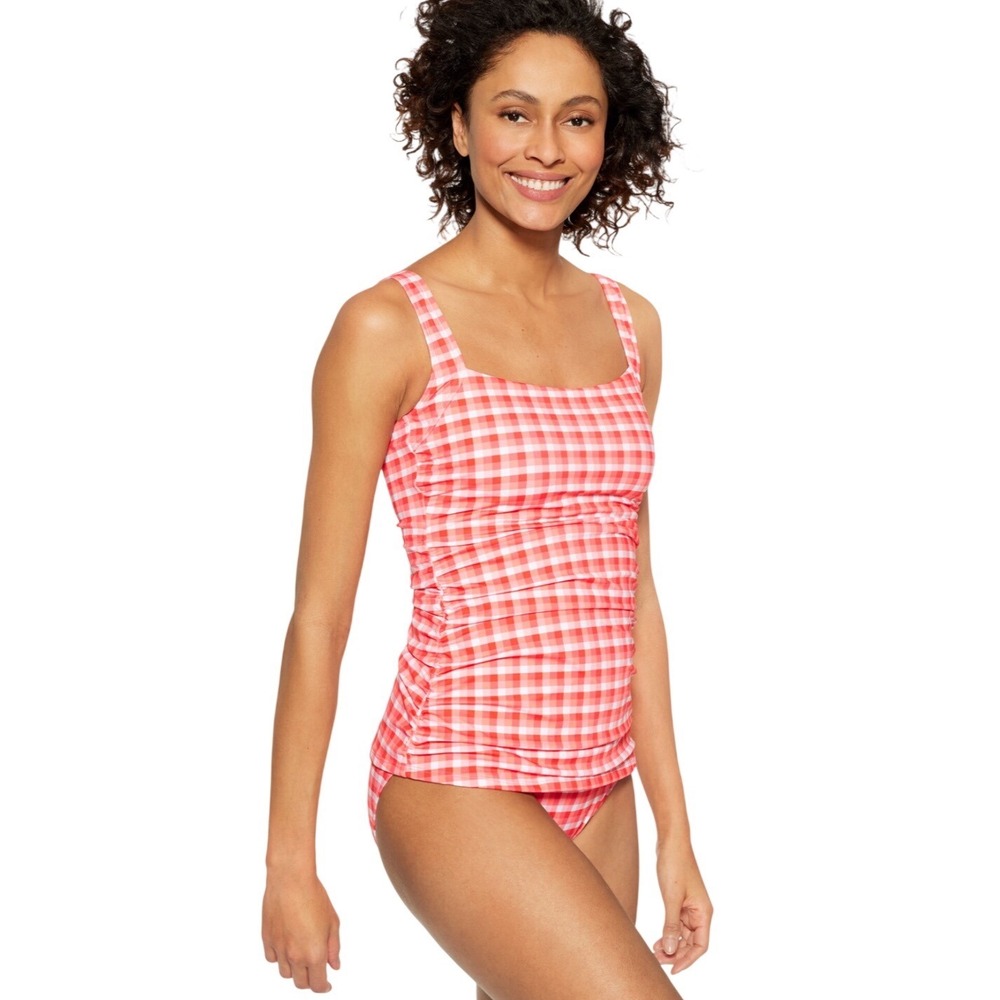 Miraclesuit x Talbots Cabana Tankini Picnic Plaid‎ Gingham Swimsuit Red White 10